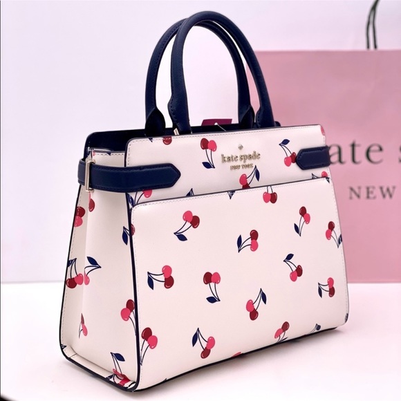 Kate Spade White and Navy Cherry Print Handbag - Picture 13 of 14